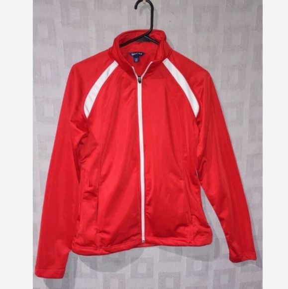 Red and White Zip-Up Jacket - Picture 1 of 10